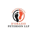 Version of the D'Orazio Peterson logo with black and orange footprints