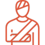icon-style image of person with bandage on head and arm in a sling