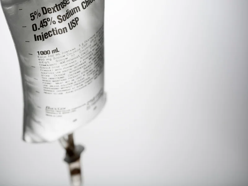 Full medical IV bag hanging