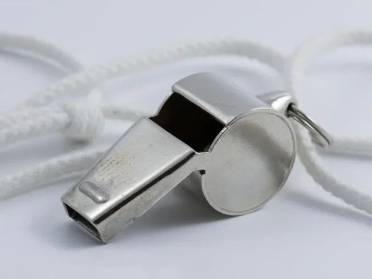 a whistle on a white rope sits on a table